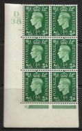 1937 ½d Green Dark colours D38 74 Dot perf 5(E I) block 6 UNMOUNTED MINT