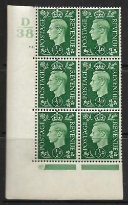 1937 ½d Green Dark colours D38 74 Dot perf 5(E I) block 6 UNMOUNTED MINT