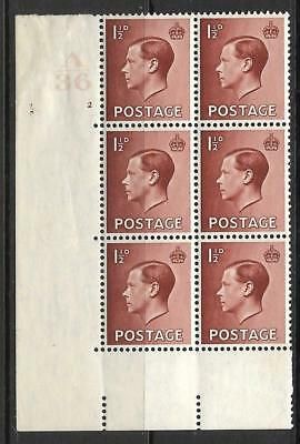 Sg 459c 1½d Edward VIII A36 Cyl 2 No Dot with variety UNMOUNTED MINT