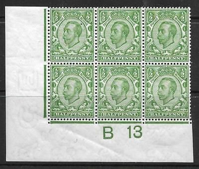 Sg 344 ½d Green Downey Head control B13 perf 2 MOUNTED MINT top left stamp