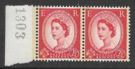 Sg 606a S60a 2½d Wilding Phos graphite Narrow Band Left pair UNMOUNTED MINT MNH