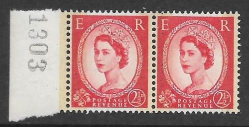 Sg 606a S60a 2½d Wilding Phos graphite Narrow Band Left pair UNMOUNTED MINT MNH