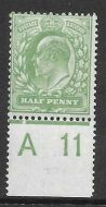 Sg 270 M3(5) ½d Pale Bluish Green Harrison Perf. 14 Control A11 UNMOUNTED MINT