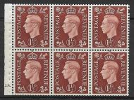 QB21 1½d Brown booklet pane perf B4A(I) Cyl G28 Dot UNMOUNTED MNT MNH