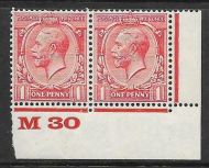 1d Scarlet Block Cypher Control M30 imperf pair UNMOUNTED MINT