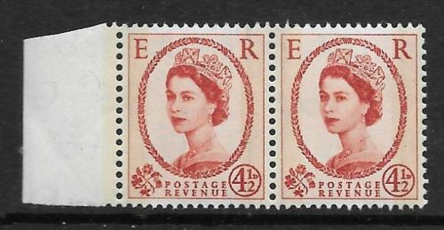 Sg 609a 4½d Wilding Phos graphite Narrow Band Left pair UNMOUNTED MINT