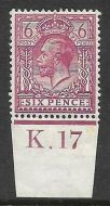 N26(5) 6d Deep Redish Purple Royal Cypher control K.17 imperf UNMOUNTED MINT