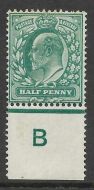 Sg 216 ½d Blue-Green Control B perf De La Rue MOUNTED MINT MM