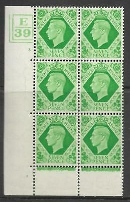 Sg 471 1939 7d Dark colours E39 3 No Dot perf 6B(E P) block 6 UNMOUNTED MINT