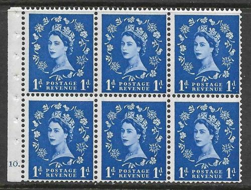 SB31 1d Wilding booklet pane perf type I Cyl F10 Dot UNMOUNTED MNT MNH