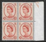 S98ab 4½d Wilding Typo 6mm band at right block of 4 UNMOUNTED MINT