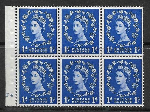 SB20 1d Wilding Tudor booklet pane perf type Ie Cyl F4 Dot UNMOUNTED MNT MNH