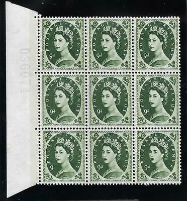 S128b 9d Wilding phosphor variety - Broken Daffodil block of 9 UNMOUNTED MINT