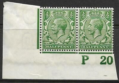 N14(7) ½d Deep Bright Green Control P20 Imperf pair UNMOUNTED MINT