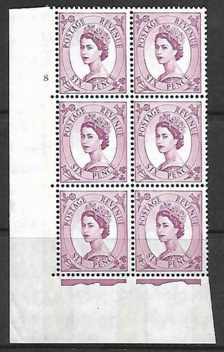 6d Wilding Blue Phosphor on Cream cyl 8 No Dot perf type A(E I) UNMOUNTED MINT