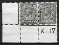 N29(2) 9d Pale Agate Royal Cypher control K17 perf pair UNMOUNTED MINT