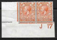 N19(5) 2d Orange Royal Cypher Control J 17 imperf pair UNMOUNTED MINT