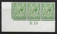 N14(6) ½d Bright Green Control B Dot 13 Imperf strip of 3 UNMOUNTED MINT