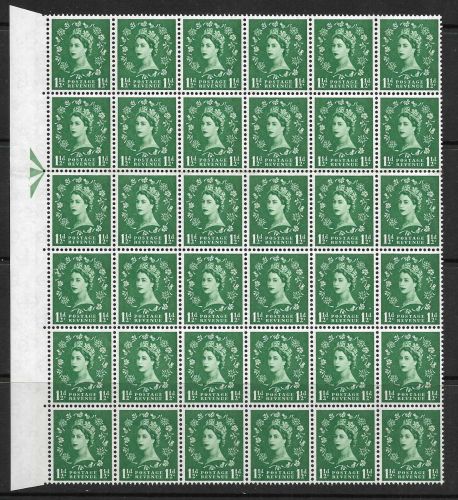 Sg S34f variety 1½d Wilding blue phos - Thistle Flaw block of 36 UNMOUNTED MINT