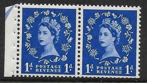 SB22 1d Wilding Tudor booklet pane perf type E(½v) UNMOUNTED MNT