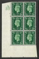 1937 ½d Green Dark colours A37 6 No Dot Perf 5(E I) block 6 UNMOUNTED MINT MNH