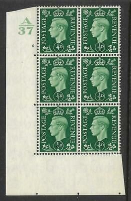 1937 ½d Green Dark colours A37 6 No Dot Perf 5(E I) block 6 UNMOUNTED MINT MNH