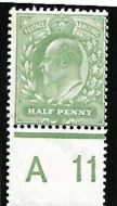 Sg267 M3(1) ½d Dull Yellow-Green Harrison P. 14 Control A11 MOUNTED MINT single