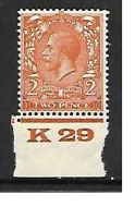 N36(5) 2d Pale Yellow Orange Block Cypher Control K29 imperf UNMOUNTED MINT