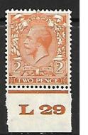 N36(3) 2d Yellow Orange Block Cypher Control L29 imperf UNMOUNTED MINT