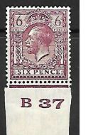 N42(3) 6d Reddish Purple Block Cypher Control B37 imperf single UNMOUNTED MINT