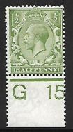 N14(9) ½d Dull Yellow (apple) Green Royal Cypher Control G15 perf UNMOUNTED MINT