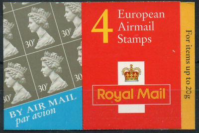GGA1 4 x European Airmail stamps (30p) Barcode Booklet complete - No Cylinder