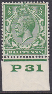 N33(5) ½d Dp Bright Green Block Cypher P31 imperf UNMOUNTED MINT MNH