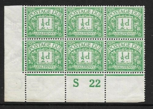 D1 ½d Royal Cypher Postage due Control S 22 perf UNMOUNTED MINT
