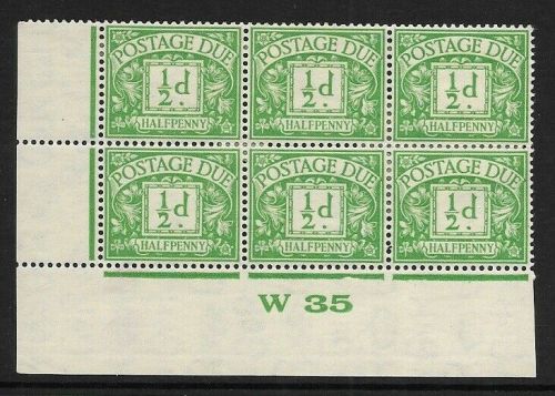 D10 ½d Block Cypher Postage due Control W 35 Imperf MOUNTED MINT