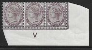 1d lilac control V imperf strip of 3 - with marginal rule UNMOUNTED MINT