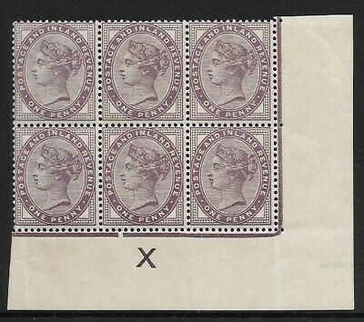 1d lilac control X Imperf Block of 6 - with marginal rule UNMOUNTED MINT
