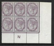 1d lilac control N perf Block of 6 - with marginal rule UNMOUNTED MINT