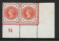 ½d Vermilion Control N perf pair - with marginal rule UNMOUNTED MINT