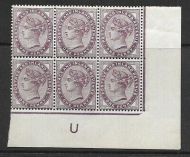 1d lilac control U Imperf Block of 6 - with marginal rule UNMOUNTED MINT MNH