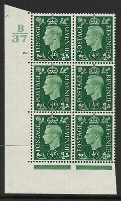 1937 ½d Green Dark colours B37 22 No Dot Perf 5(E I) block 6 UNMOUNTED MINT MNH