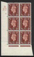 1937 1½d Brown Dark colours B37 48 Dot perf 5(E I) block 6 UNMOUNTED MINT MNH