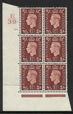 1937 1½d Brown Dark colours E39 120 No Dot perf 5(E I) block 6 UNMOUNTED MINT