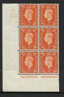 1937 2d Orange Dark colours E39 10 No Dot perf 5(E I) block 6 UNMOUNTED MINT MNH