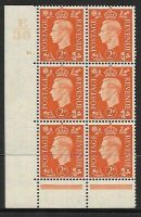 1937 2d Orange Dark colours E39 10 No Dot perf 6(E P) block 6 UNMOUNTED MINT MNH