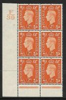 1937 2d Orange Dark colours F39 12 No Dot perf 6(I P) block 6 UNMOUNTED MINT MNH