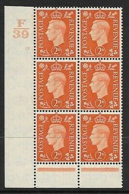 1937 2d Orange Dark colours F39 12 No Dot perf 6(I P) block 6 UNMOUNTED MINT MNH