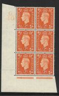 1937 2d Orange Dark colours G40 12 No Dot perf 5(E I) block 6 UNMOUNTED MINT MNH