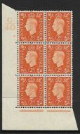 1937 2d Orange Dark colours G40 12 Dot perf 5(E I) block 6 UNMOUNTED MINT MNH