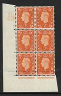 1937 2d Orange Dark colours H40 14 No Dot perf 5(E I) block 6 UNMOUNTED MINT MNH